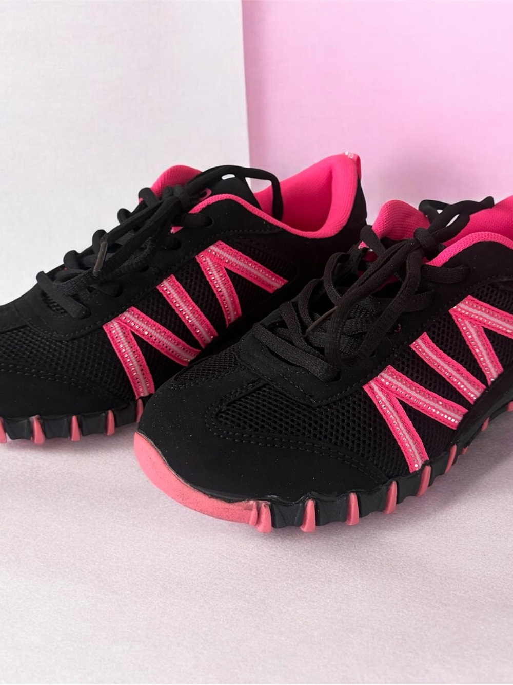 Kids Black & Hot Pink Athletic Sneakers - Youth Active Shoes